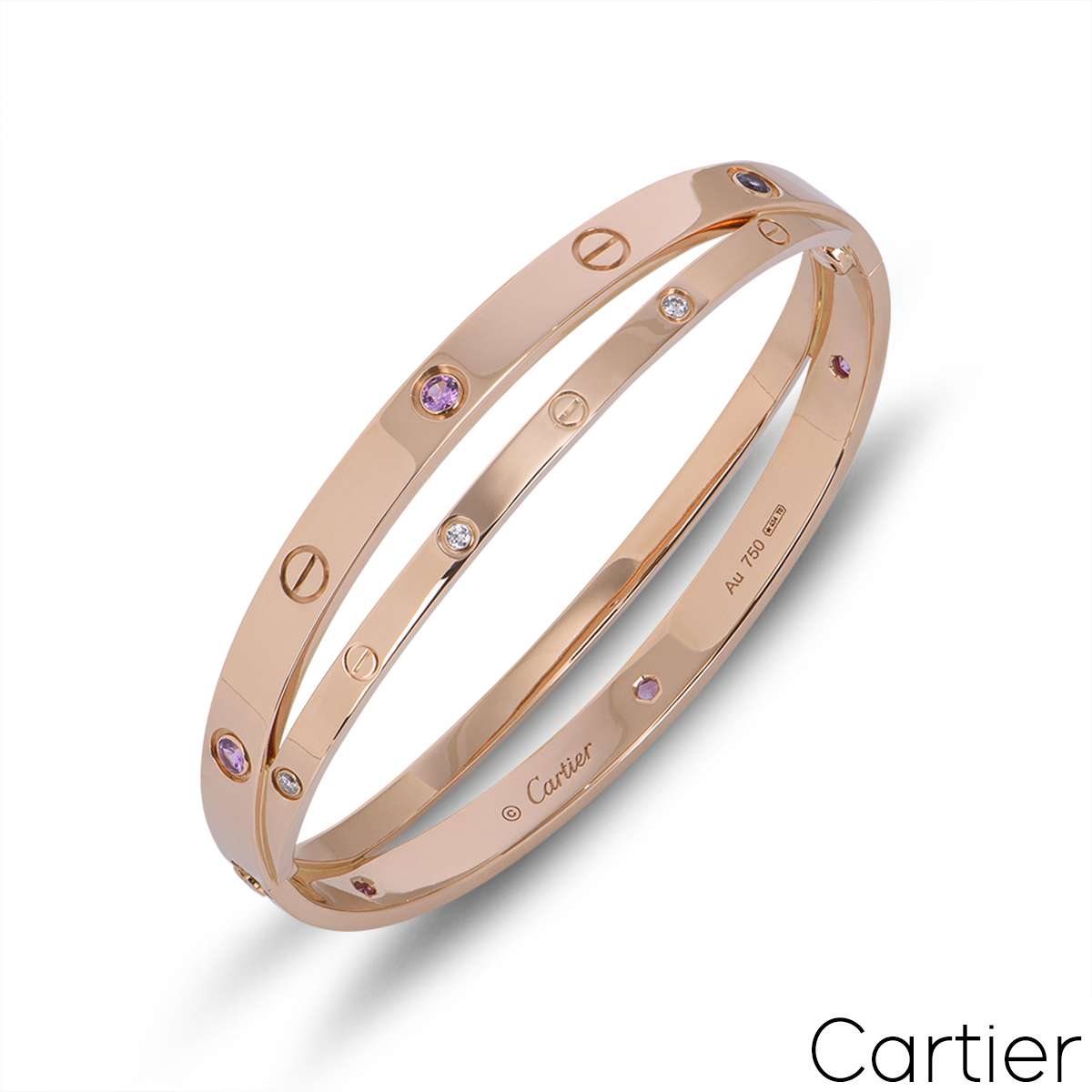 Cartier Rose Gold Half Diamond & Pink Sapphire Love Bracelet Size 19 N6705919