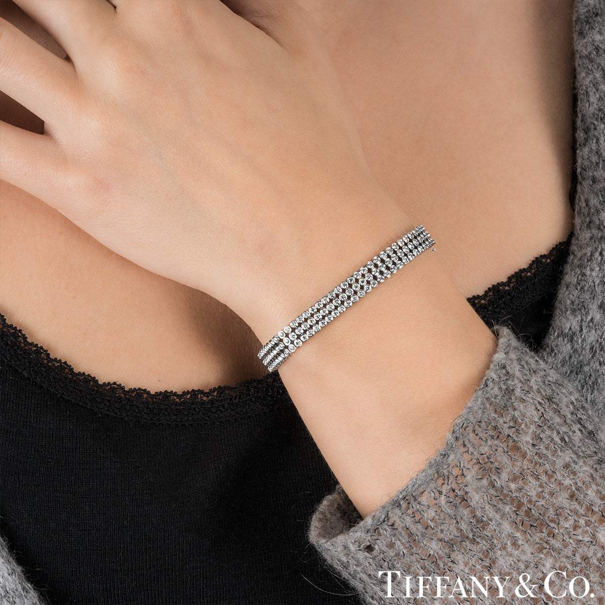 Tiffany & Co. Platinum Diamond Jazz Three-Row Bracelet