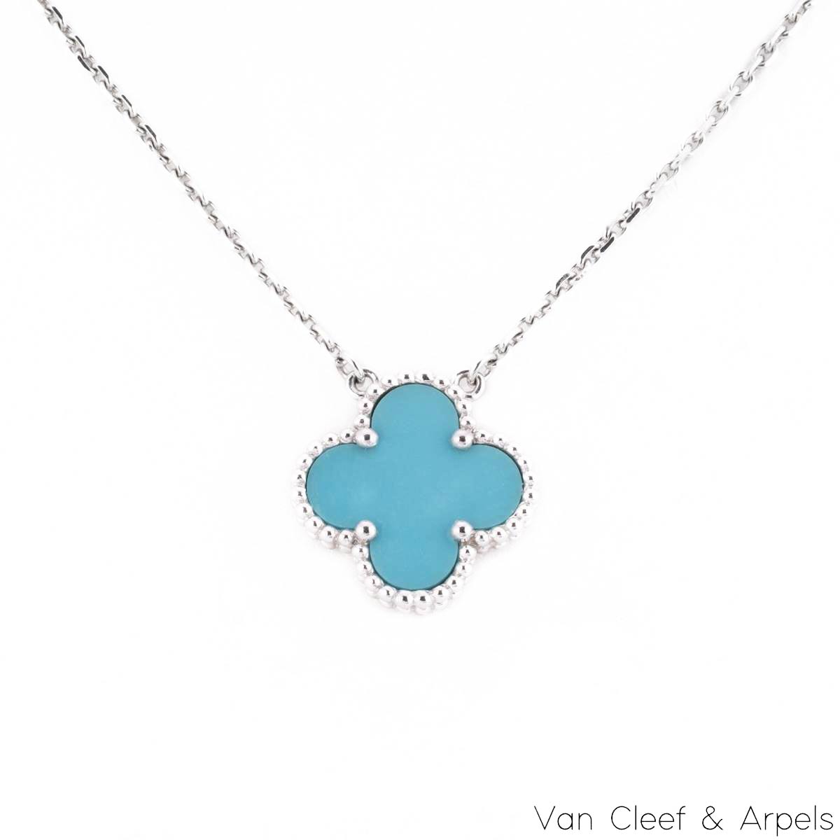 Van Cleef & Arpels White Gold Vintage Alhambra Turquoise Necklace VCARB87000