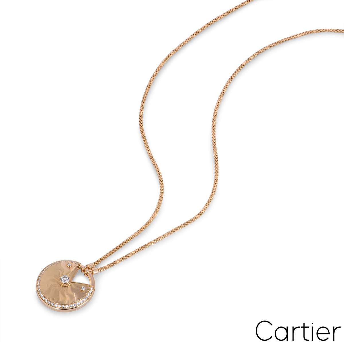 Cartier Rose Gold Diamond Guilloche Amulette De Cartier Necklace