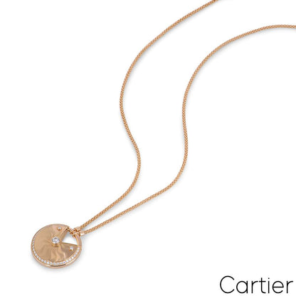 Cartier Rose Gold Diamond Guilloche Amulette De Cartier Necklace