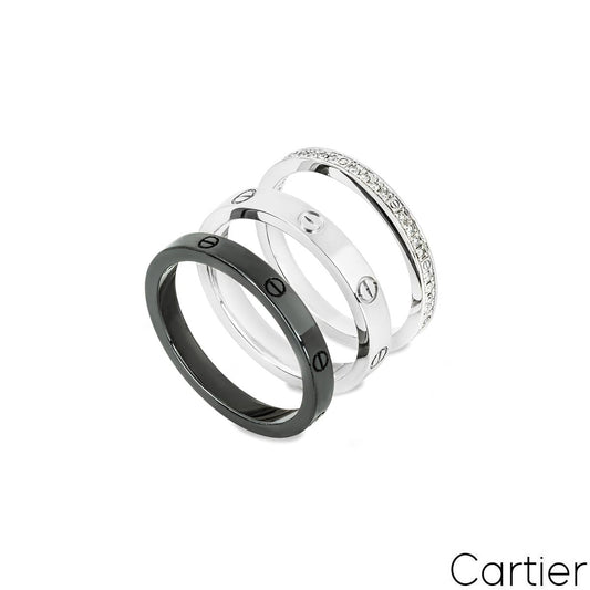 Cartier White Gold, Ceramic & Diamond Love Bands Size 51 B4097800