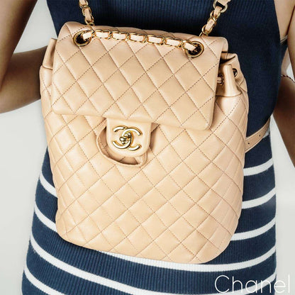 Chanel Beige Lambskin Quilted Small Urban Spirit Backpack Ghw