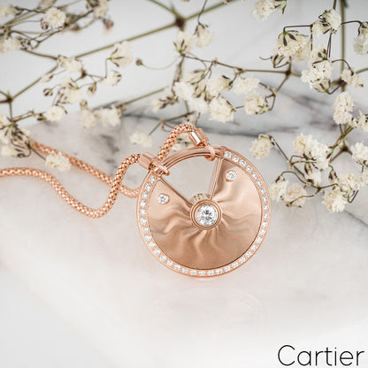 Cartier Rose Gold Diamond Guilloche Amulette De Cartier Necklace