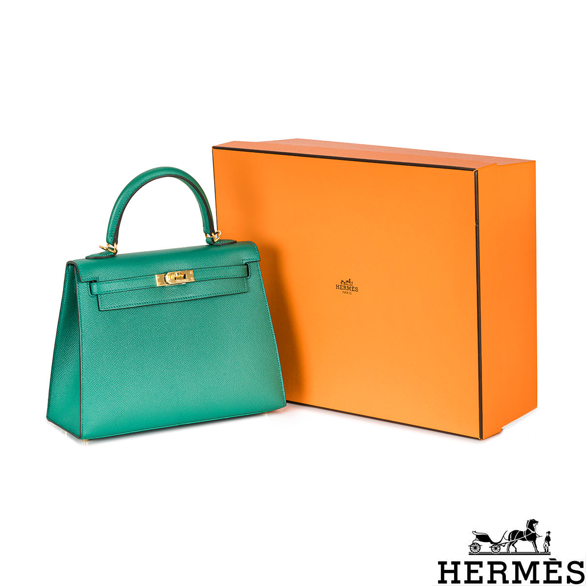 Hermès Kelly Sellier 25CM Vert Verone Veau Epsom Ghw