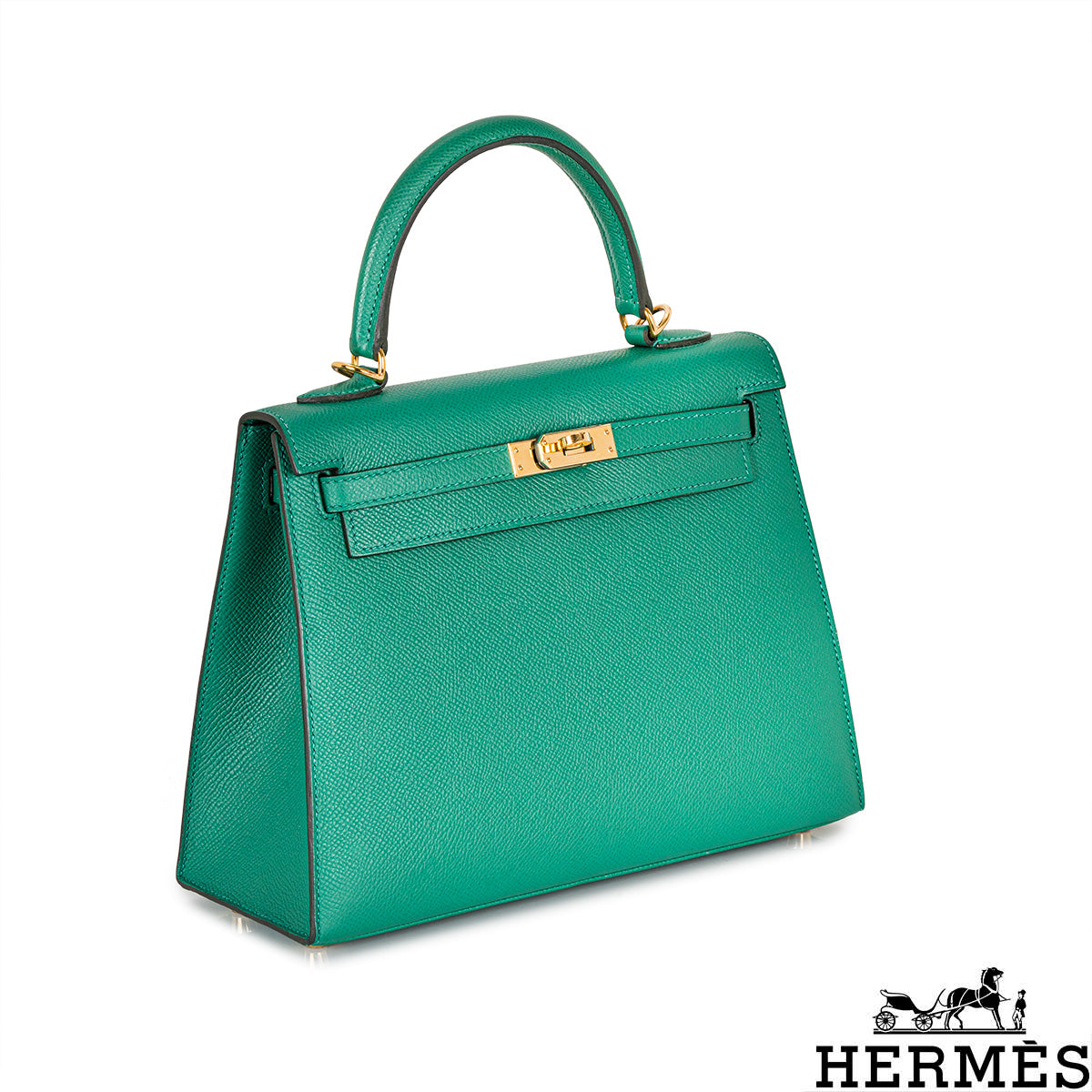 Hermès Kelly Sellier 25CM Vert Verone Veau Epsom Ghw