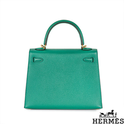 Hermès Kelly Sellier 25CM Vert Verone Veau Epsom Ghw