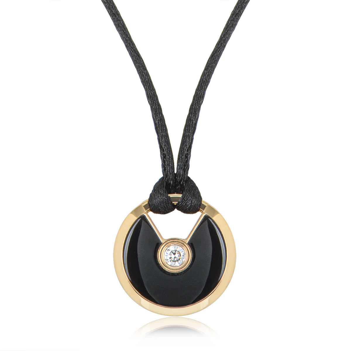 Cartier Rose Gold Diamond & Onyx Amulette De Cartier Necklace