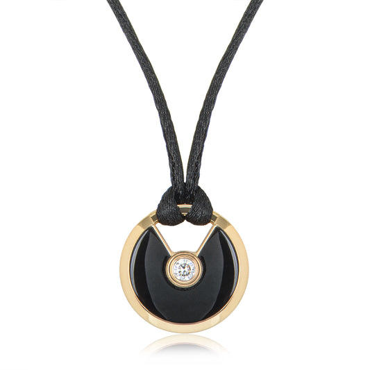 Cartier Rose Gold Diamond & Onyx Amulette De Cartier Necklace