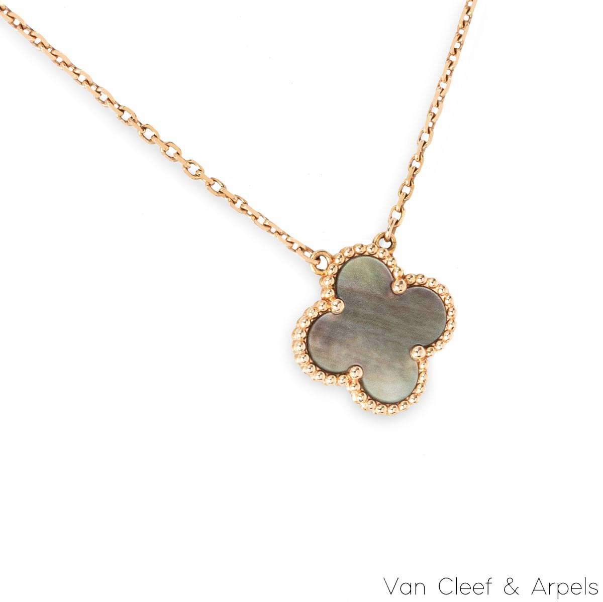 Van Cleef & Arpels Rose Gold Grey Mother Of Pearl Vintage Alhambra Necklace VCARP4KK00