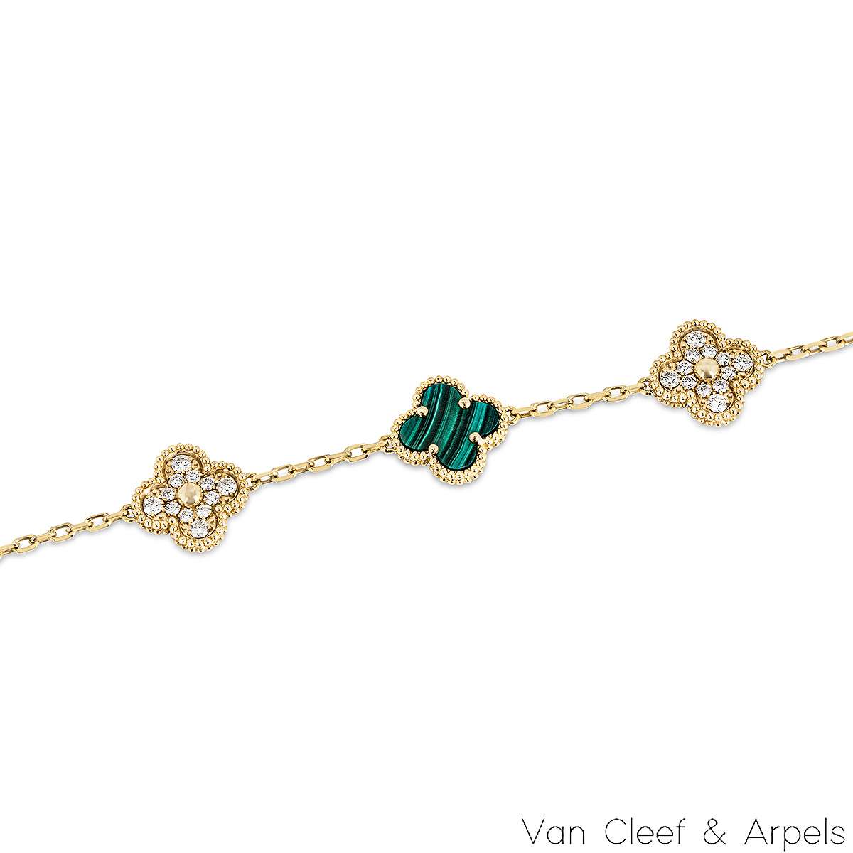 Van Cleef & Arpels Malachite & Diamond Vintage Alhambra 5 Motif Bracelet VCARO7GQ00