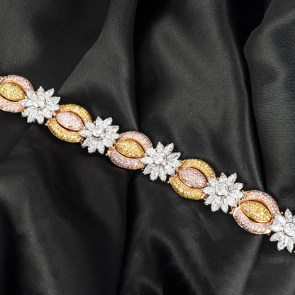 Tri-Colour Gold Fancy Yellow Natural Pink & White Diamond Bracelet