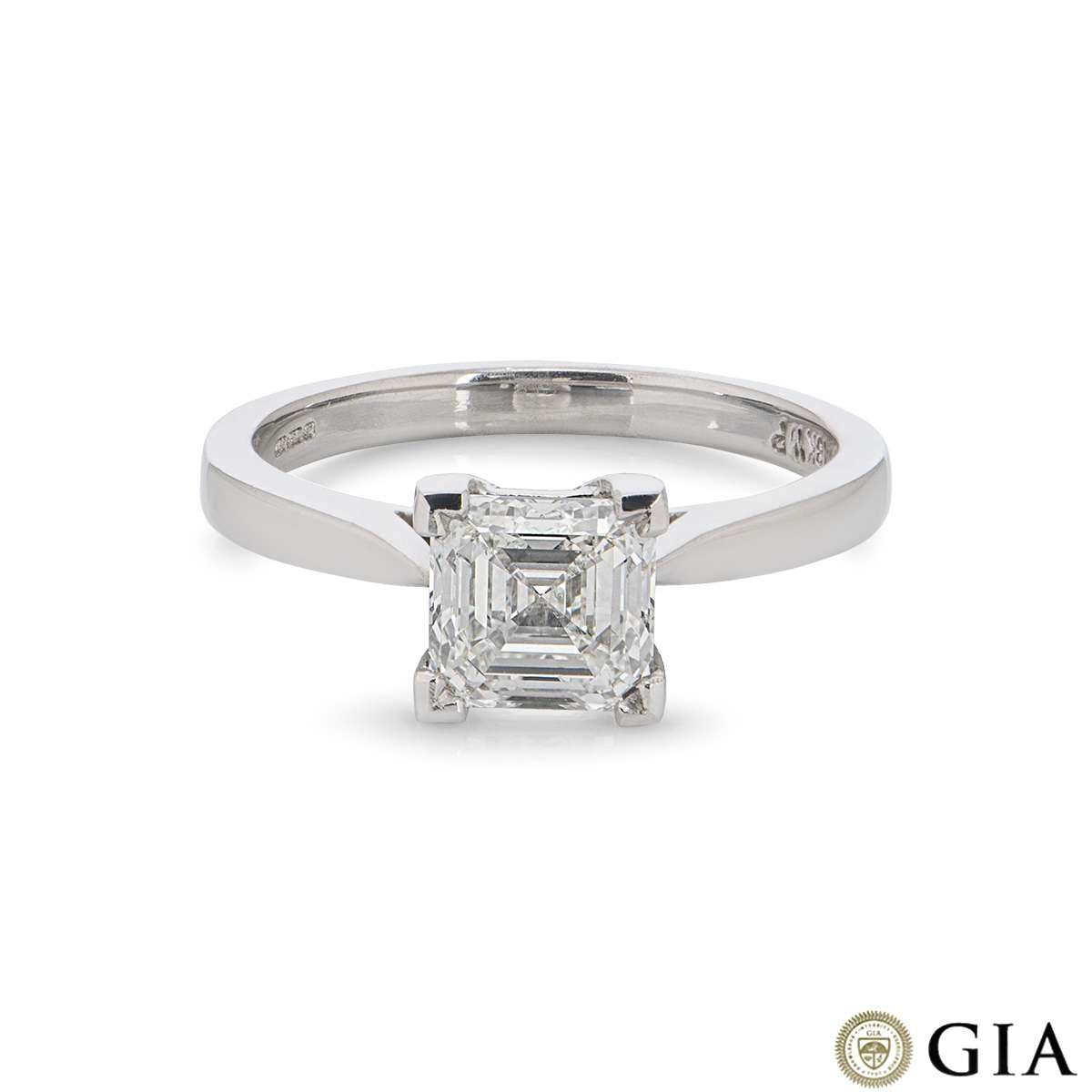 18K White Gold Asscher Cut Diamond Ring 1.58CT G/VS1