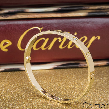 Cartier Yellow Gold Half Diamond Love Bracelet Size 16 B6035916