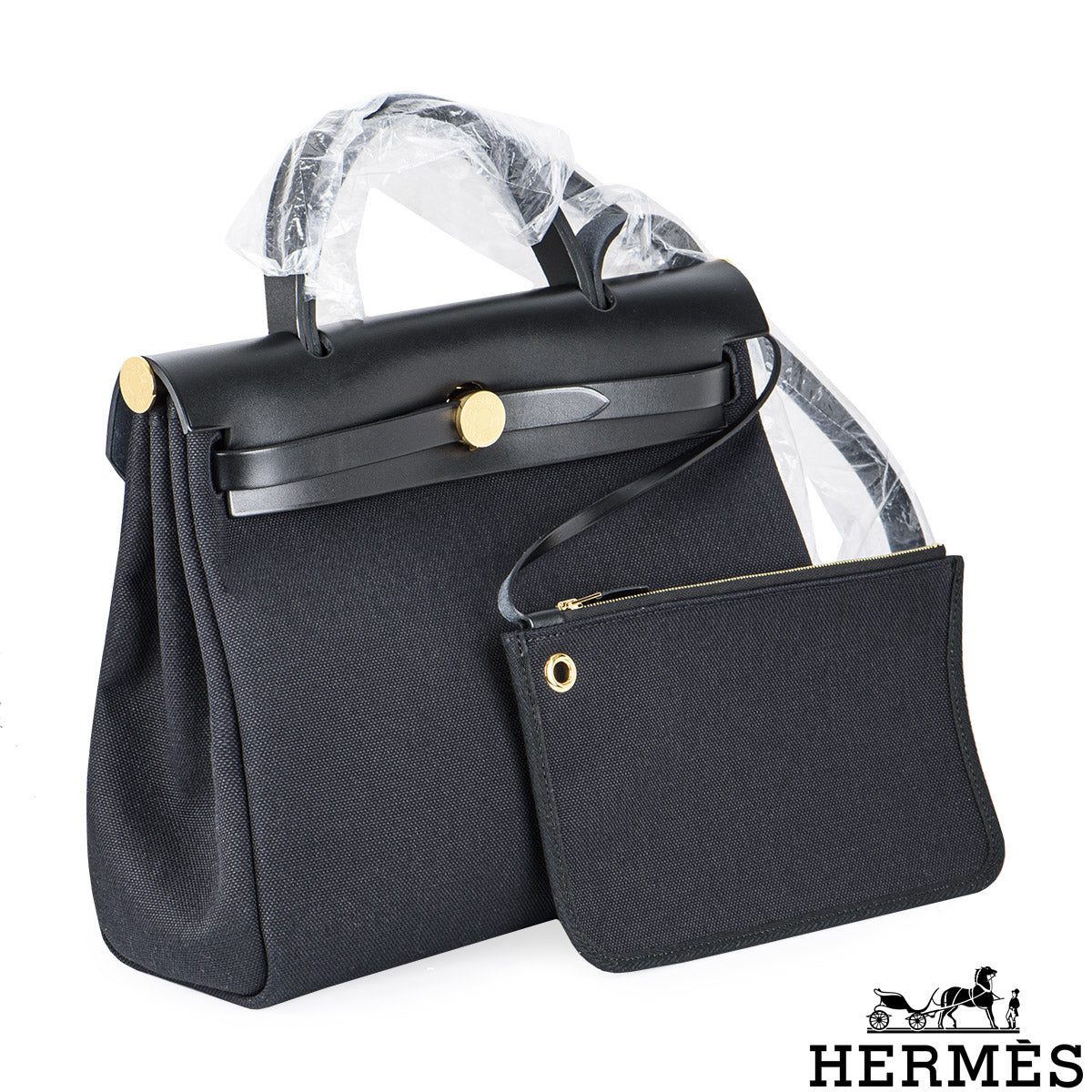 Hermès Herbag Zip Retourne 31 Noir Toile Miltaire/vache Hunter Ghw