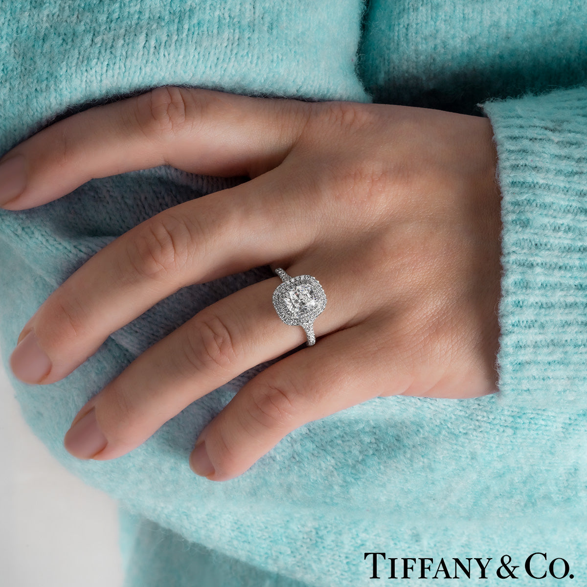 Tiffany & Co. Platinum Cushion Cut Diamond Soleste Ring 1.55CT G/VS1