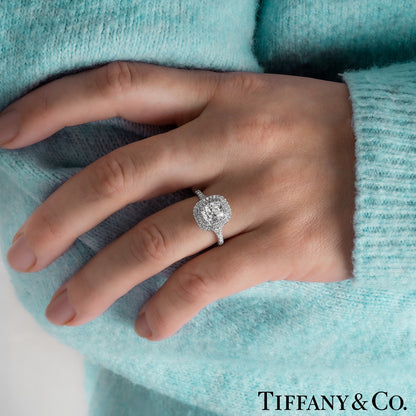 Tiffany & Co. Platinum Cushion Cut Diamond Soleste Ring 1.55CT G/VS1