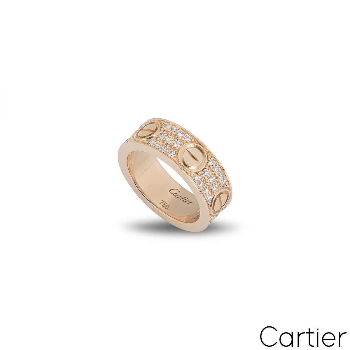 Cartier Rose Gold Pave Diamond Love Ring Size 49 B4087600