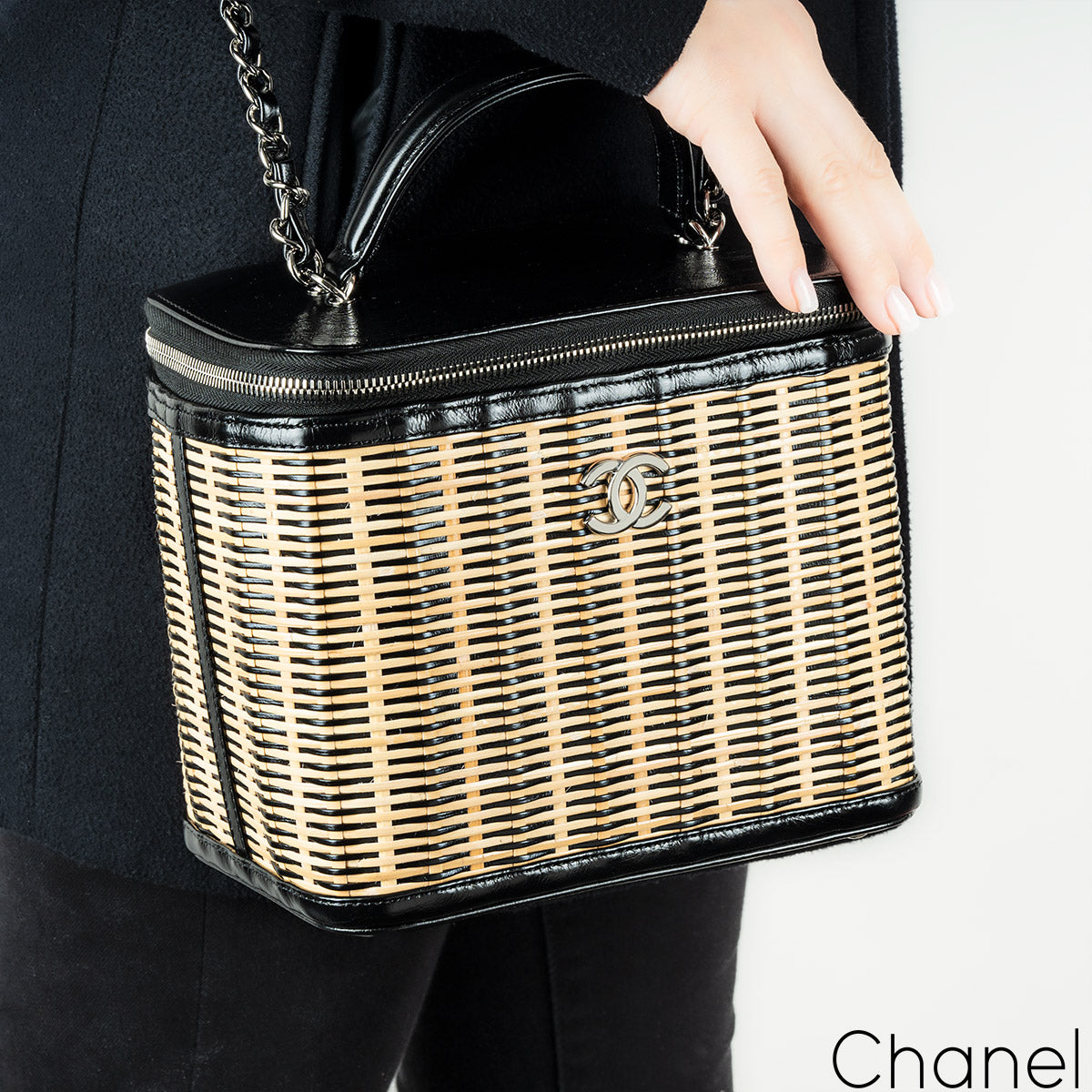 Chanel Raffia Rattan & Calfskin Vanity Case Bag