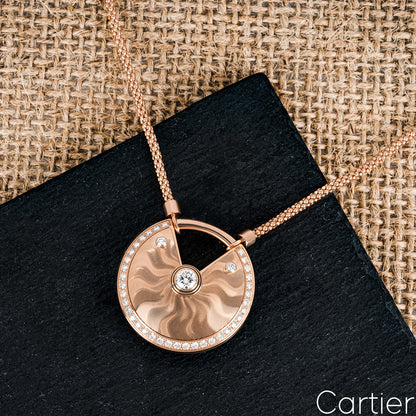 Cartier Rose Gold Diamond Guilloche Amulette De Cartier Necklace