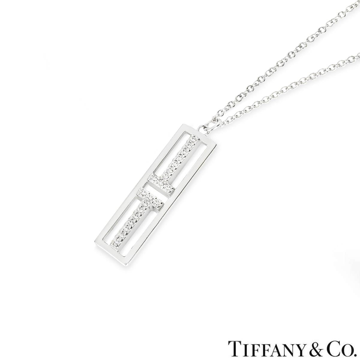 Tiffany & Co. White Gold Diamond T Pendant