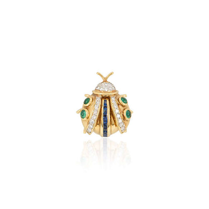 Yellow Gold Diamond Sapphire And Emerald Ladybird Brooch