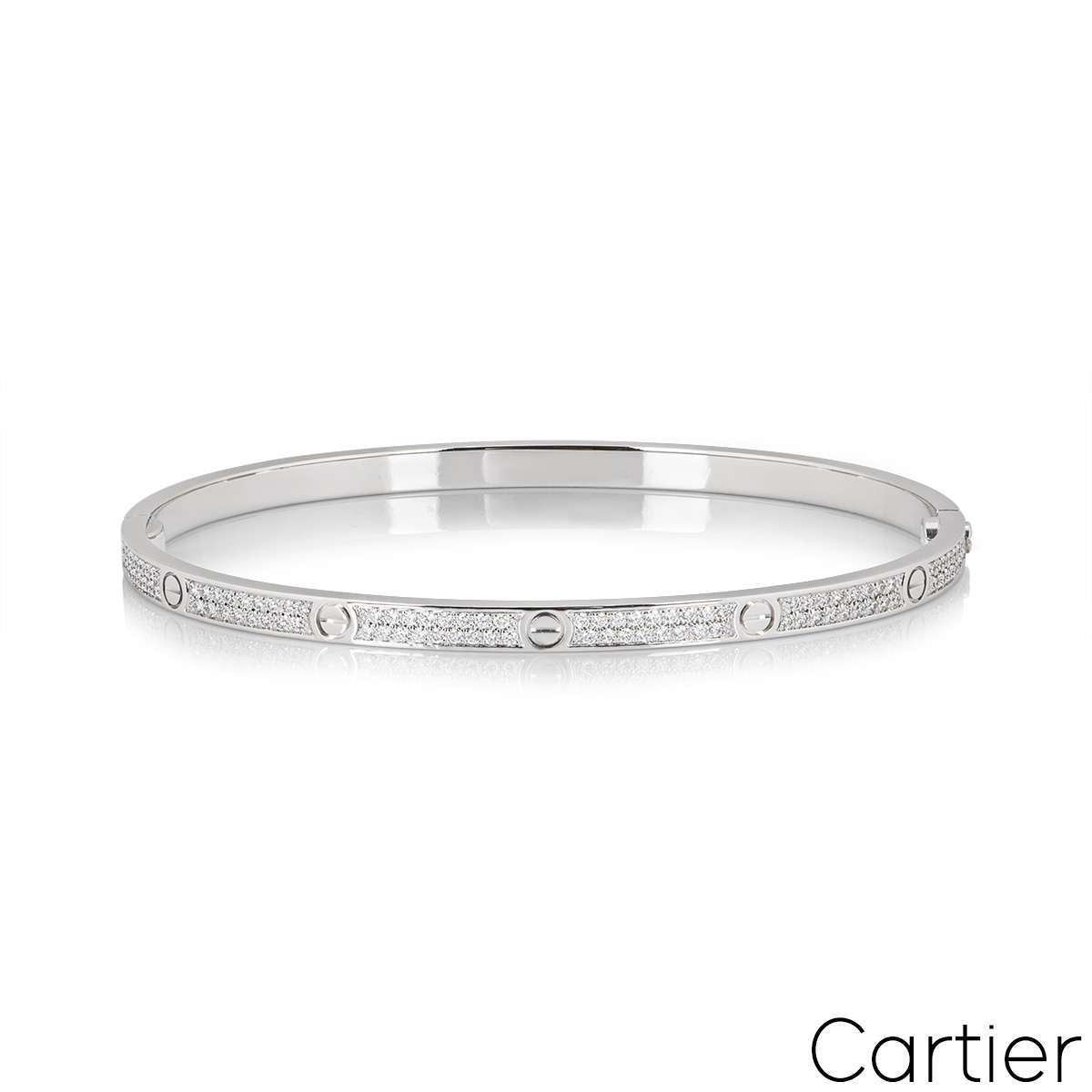 Cartier White Gold Pave Diamond Sm Love Bracelet Size 16 N6710816