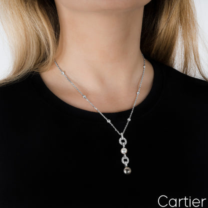 Cartier White Gold Pearl & Diamond Himalia Necklace