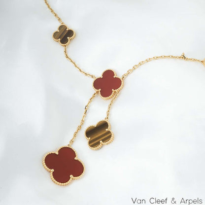 Van Cleef & Arpels Yellow Gold Magic Alhambra Carnelian & Tigers Eye Necklace VCARN5JP00