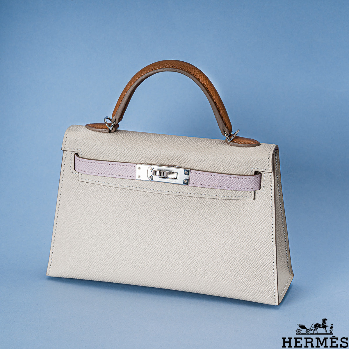 Hermès Kelly Mini II Tricolore Verso Craie/mauve Pale/gold Veau Epsom Phw