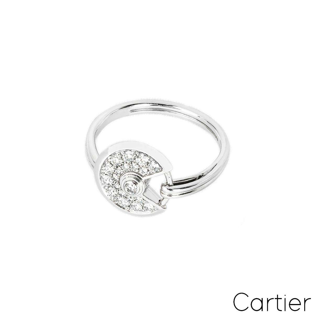 Cartier White Gold Pave Diamond Amulette De Cartier Size 53 Ring 0.45CT Tdw