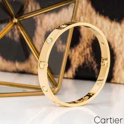 Cartier Yellow Gold Full Diamond Love Bracelet Size 16 B6040516