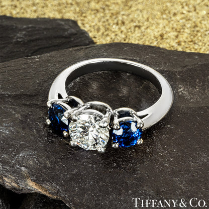 Tiffany & Co. Platinum Diamond And Sapphire Ring 1.06CT E/VS1