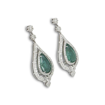 White Gold Emerald And Diamond Earrings