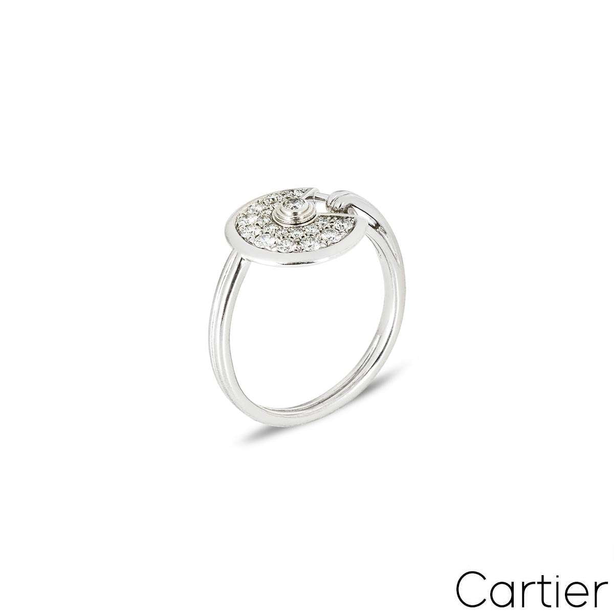 Cartier White Gold Pave Diamond Amulette De Cartier Size 53 Ring 0.45CT Tdw