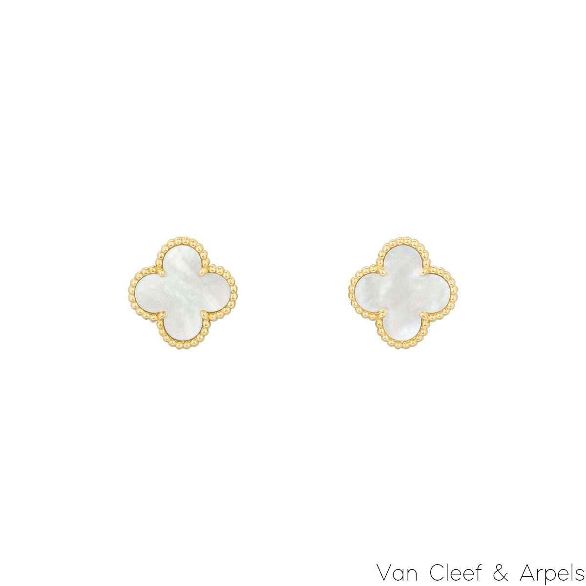 Van Cleef & Arpels Yellow Gold Mother Of Pearl Vintage Alhambra Earrings VCARA44100