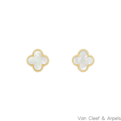 Van Cleef & Arpels Yellow Gold Mother Of Pearl Vintage Alhambra Earrings VCARA44100