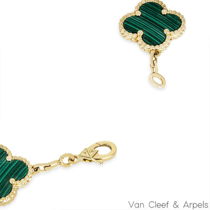 Van Cleef & Arpels Malachite & Diamond Vintage Alhambra 5 Motif Bracelet VCARO7GQ00