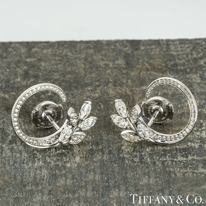 Tiffany & Co Platinum Victoria Diamond Vine Circle Earrings