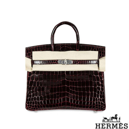 Hermés Bordeaux Shiny Niloticus 25CM Crocodile Phw