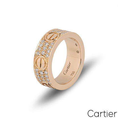 Cartier Rose Gold Pave Diamond Love Ring Size 49 B4087600