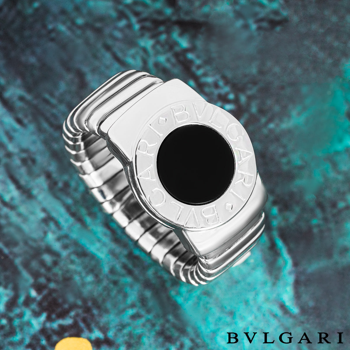 Bvlgari Bvlgari White Gold Onyx Tubogas Ring