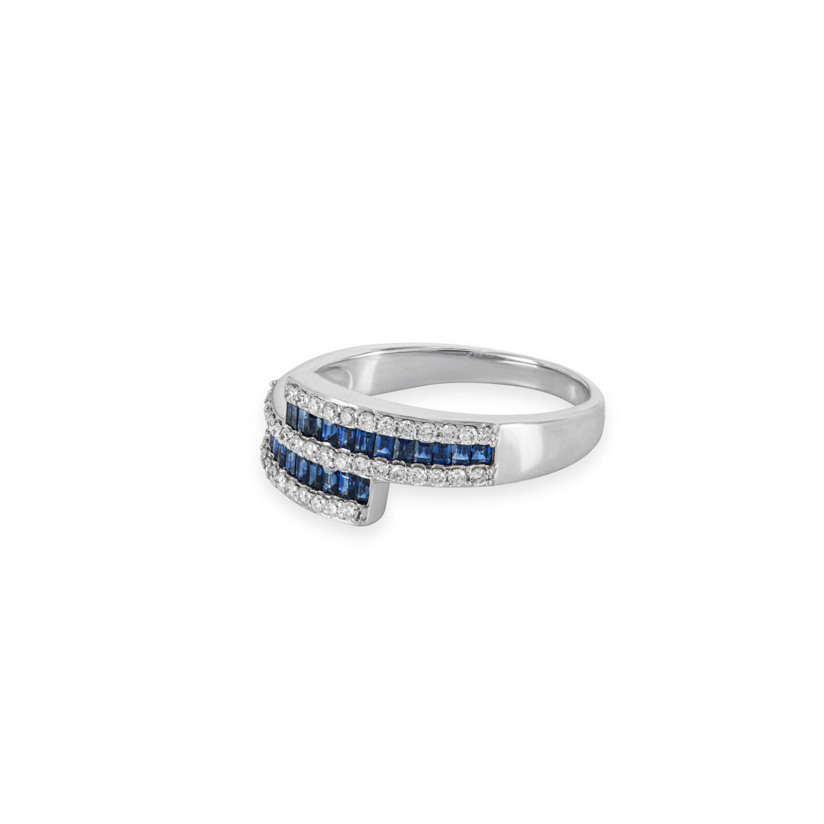 White Gold Sapphire & Diamond Bypass Ring