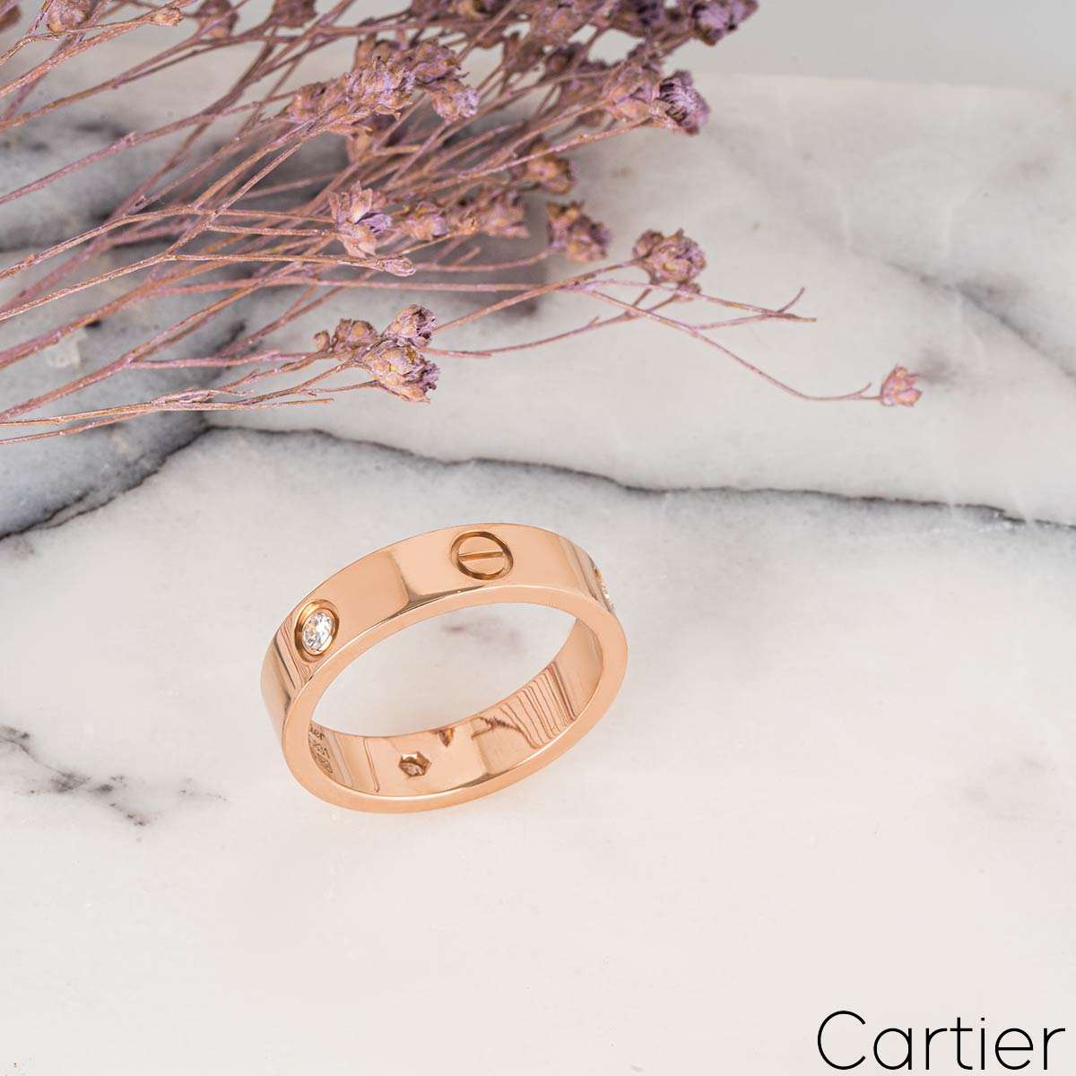 Cartier Rose Gold Half Diamond Love Ring Size 54 B4087500