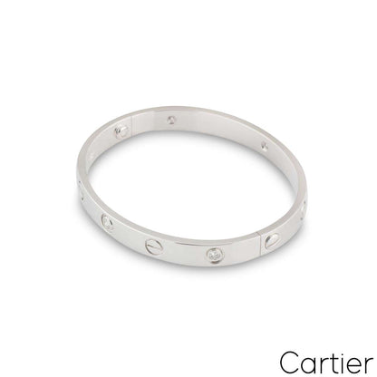 Cartier White Gold Half Diamond Love Bracelet Size 16 B6035816