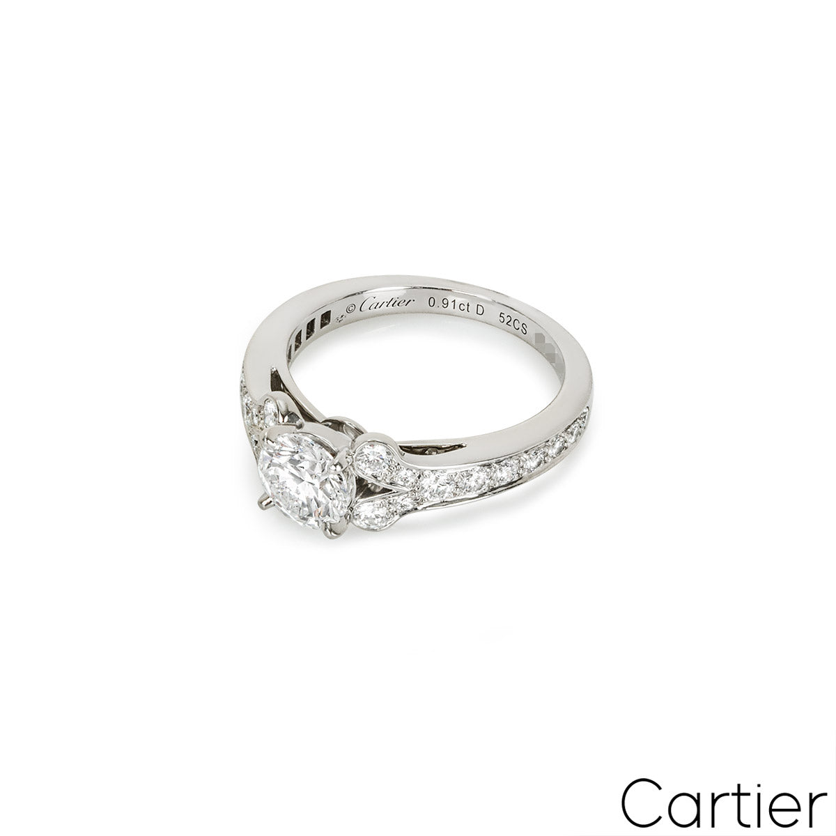 Cartier Platinum Round Brilliant Cut Diamond Ballerine Solitaire Ring 0.91CT D/if Xxx