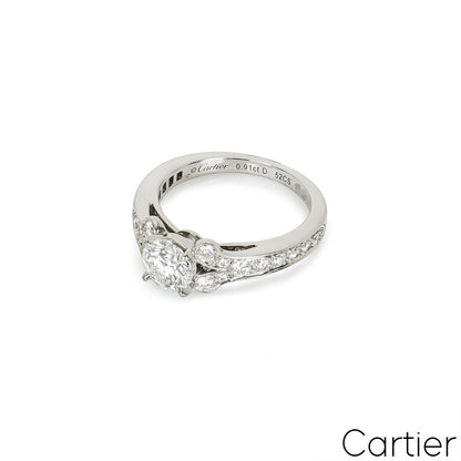 Cartier Platinum Round Brilliant Cut Diamond Ballerine Solitaire Ring 0.91CT D/if Xxx