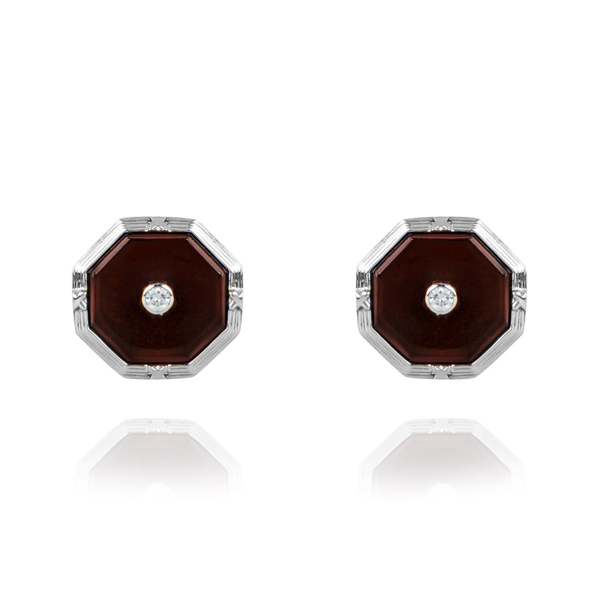 White Gold Red Onyx & Diamond Cufflinks