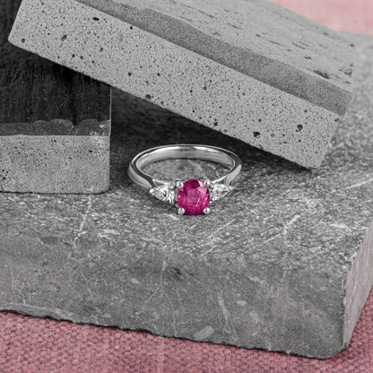 White Gold Ruby & Diamond Three Stone Ring 0.99CT