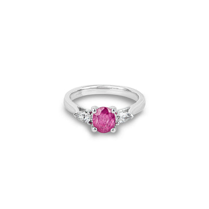 White Gold Ruby & Diamond Three Stone Ring 0.99CT